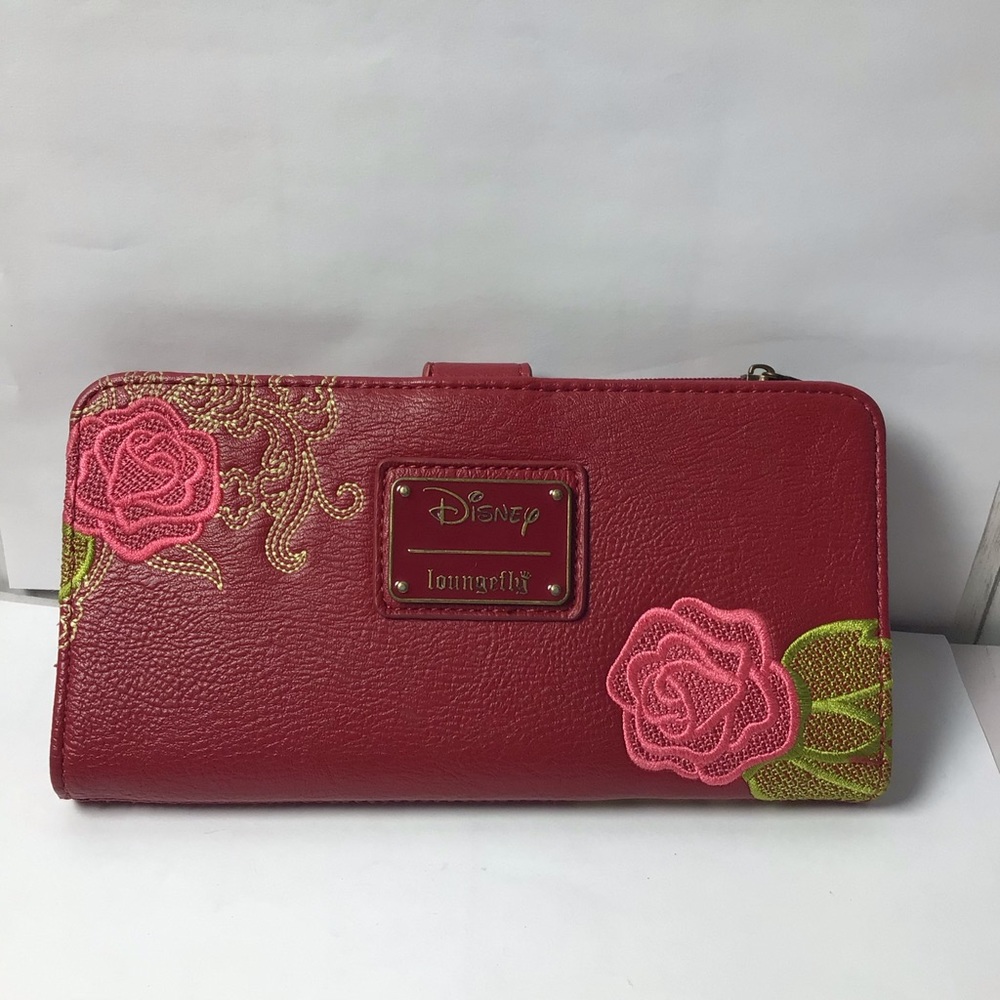 Disney Loungefly Belle Embroidered Red Rose Wallet Rare
